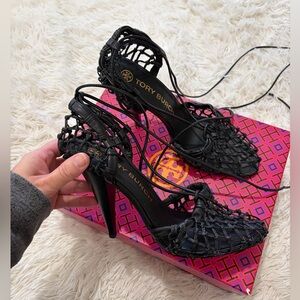 Tory Burch Helena Mesh Lace Heels - size 10.5 - black